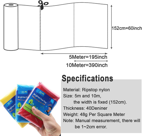 9KM DWLIFE Nylon Ripstop Fabric, Black 60x117 Inch, 40D Waterproof, Lightweight, Windproof, Bulk Fabric for Kite, Tent, Flag, Bag, Tarp Cover, Out...