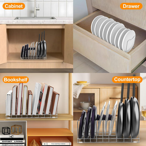 FLSEPAMB Lid Organizer Pot Lid Organizer 10-Tier Pot Lid Rack Holder Suitable for Bakeware Dish Plate, Cutting Boards, Pots & Pans, Serving Trays,...
