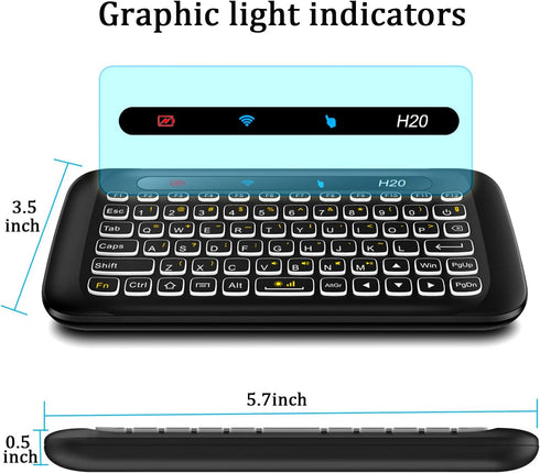 ILEBYGO 2.4Ghz H20 Mini Wireless Keyboard and Touchpad Mouse Combo,7 Colors Adjustable, Rechargeable Auto-Rotation of Touch Panel Handheld Remote ...