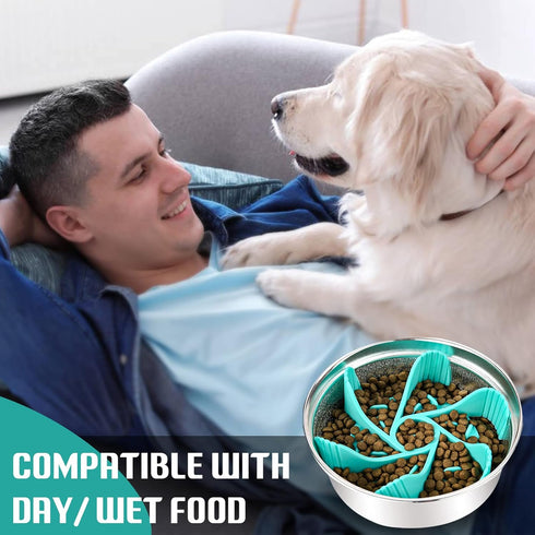2 Pcs Dog Bowl Slow Feeder Insert, Cuttable Slow Feeder Dog Bowl Insert with Strong Suction Cups, Cat Dog Feeding Supplies, Slow Feeder for Most D...