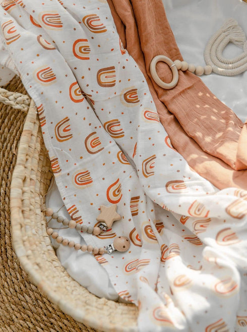 Boho Baby Blanket Rainbow Muslin Baby Blanket, Soft and Silky Large 47x47 inch Neutral Baby Stuff, Boho Nursery Blanket (Rainbow)...