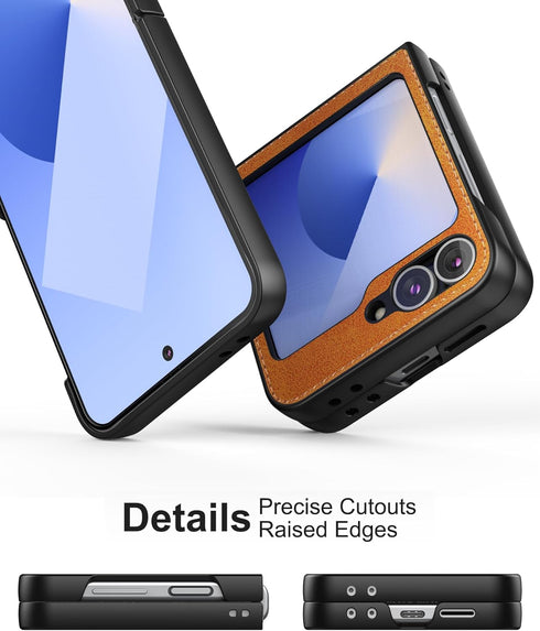 Foluu for Samsung Galaxy Z Flip 6 5G Case, Galaxy Z Flip 6 Leather Case, PU Leather + Hard PC Shell Ultra Thin Slim Durable Protective Phone Case ...