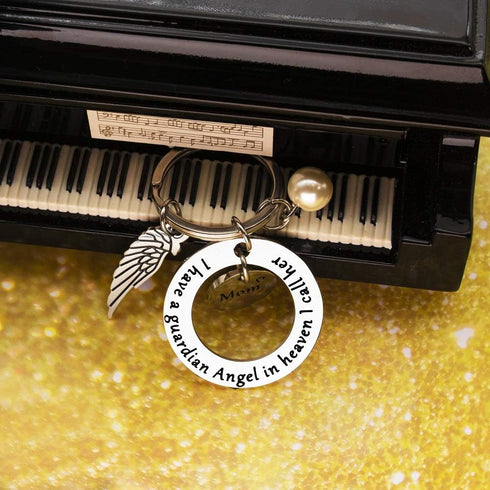 Mom Memorial Keychain Gift Loss of Mother Jewelry I have a guardian Angel in heaven I call her Mom Keychain Sympathy for Remembrance Memory Gifts ...