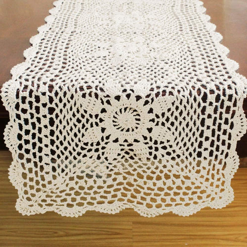 KEPSWET Sunflower Cotton Handmade Crochet Lace Rectangle Table Runner Coffee Table Decor (14x60 inch, Beige)...
