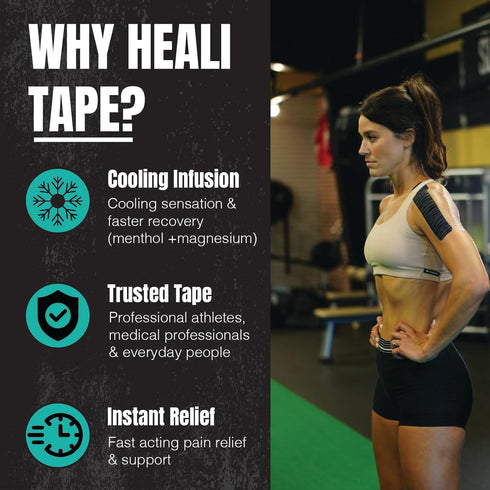 Heali Kinesiology Tape with Magnesium and Menthol, 20 Pcs Precut Strips, K Tape Roll, Knees, Physical Therapy Sports Tape for Muscle and Joint Pai...