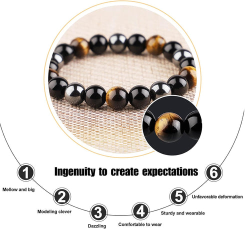 HOZEAL Triple Protection Bracelet, Black Obsidian Tiger Eye Stone Hematite Wealth Bracelets for Men Women for Bring Luck and Prosperity, Beaded Bu...