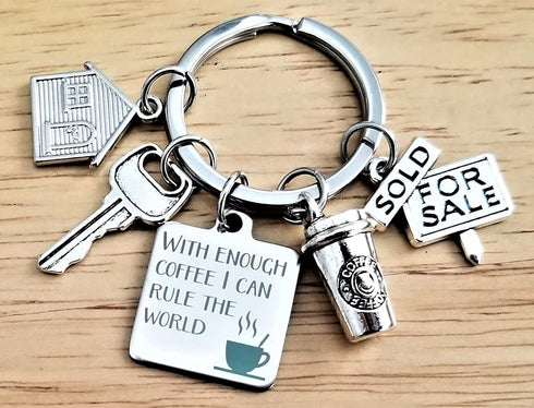Kit's Kiss Realtor Keychain House Keychain Loan Officer Gift Coffee Lover Real Estate Broker Realtor Gift House Key House For Sale Charm...