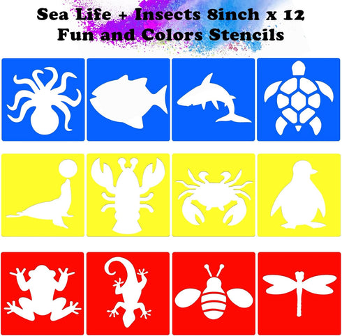 24 Pieces Stencils for Kids Sidewalk Chalk Stencil Large Animal Painting Stencils Washable Garden Stencils Dinosaur Insect Stencils Animal Templat...