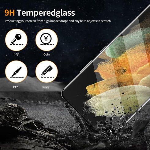 3 Pack Curved Tempered Glass Screen Protector Applicable for Samsung Galaxy S21 Ultra 5G 6.8inch, Support Fingerprint ID Friendly Tempered Glass S...