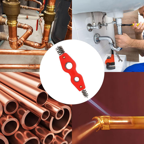4-in-1 Copper Pipe Cleaner, 1/2 in & 3/4 in Copper Pipe Cleaning Brush, Inner & Outer Thread Copper Pipe Brush Cleaner Copper Tubing Brush Copper ...