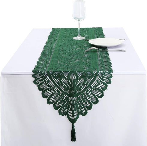 Rockcloud Lace Table Cloth Runner for Wedding Banquet Decorations, Christmas Party Table Decor, Green, 13 x 54 Inch...
