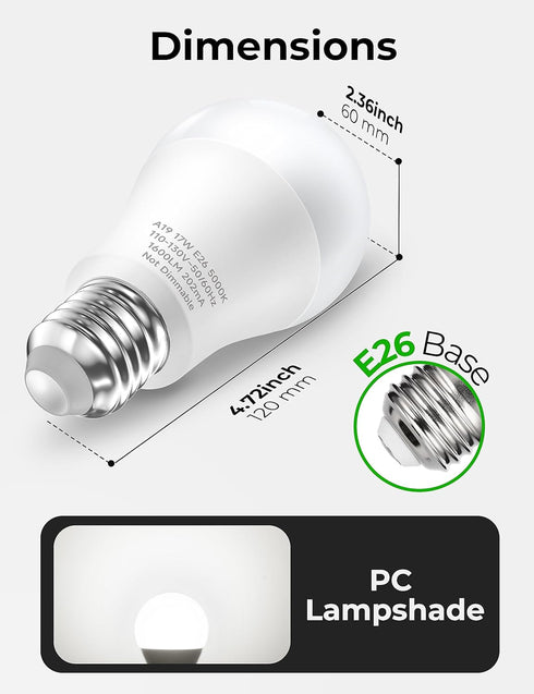 17W LED Bulb 150 Watt Equivalent, A19 1600 Lumen Super Bright LED Light Bulbs, Daylight White 5000K, E26 Edison Screw Bulb, Non-Dimmable, 6 Pack...