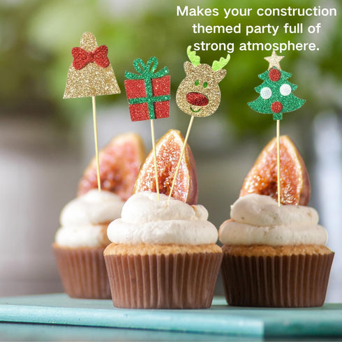 ALISSAR 28-pack Christmas Cupcake Toppers, Glitter Holiday Cake toppers Home Party Decor Christmas Party Supplies Favors...