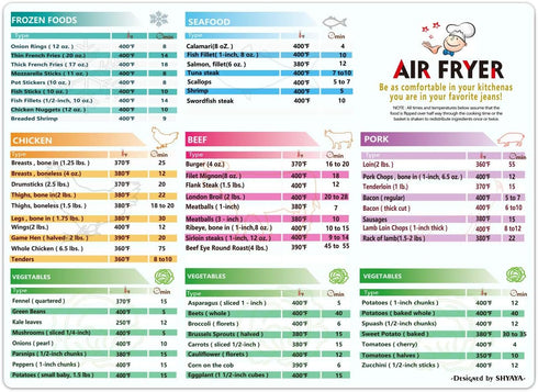 Air Fryer Magnetic Cheat Sheet Cookbook Cooker Accessories Big Magnet 11''x8'' Cooking Times Chart Kitchen Hot Air Frying Useful Guide Cookbook Re...