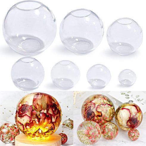 RESINWORLD Set of 4, 3", 2.5", 2", 1.7", 1.3", 0.9" Clear Silicone Sphere Molds, Large 3D Seamless Sphere Silicone Molds for Resin Casting, Round ...