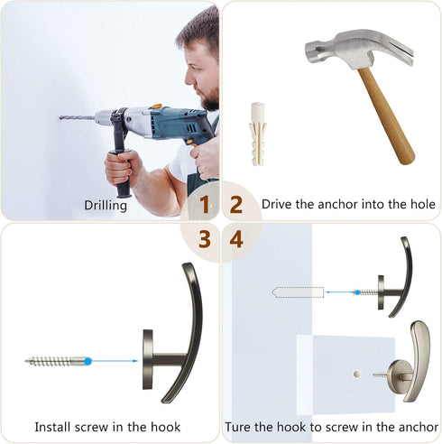 Furge 4 Pieces Curtain Holdback,Wall Mounted Hooks Drapery Tiebacks with Screws Metal Decorative Curtain Holdbacks Decorative Window Drapery Holde...