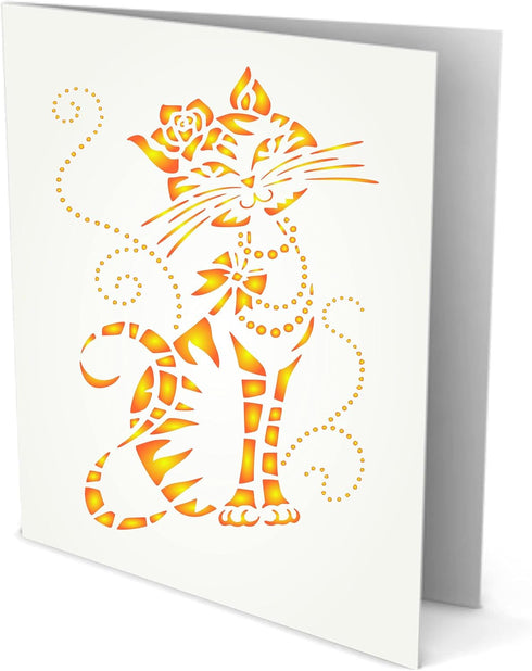 Stencils for Walls: Cute Cat Stencil, 6 x 8.5 inch (L) - Cool Cartoon Cat Bow Flower Beads Stencils for Painting Template...
