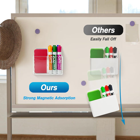 Magnetic Dry Erase Marker Holder, Acrylic Magnetic Pen Holder for Fridge, Magnetic Marker Holder for Whiteboard, 2 Compartments Whiteboard Marker ...