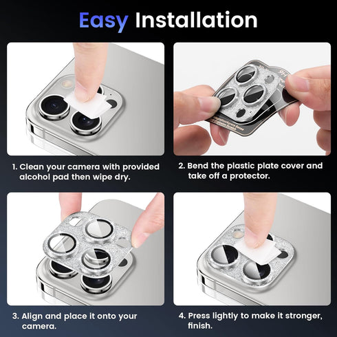 Tensea for iPhone 15 Pro & iPhone 15 Pro Max Camera Lens Protector, Bling Tempered Glass Cover Camera Screen Protector Built-in Metal Ring Protect...