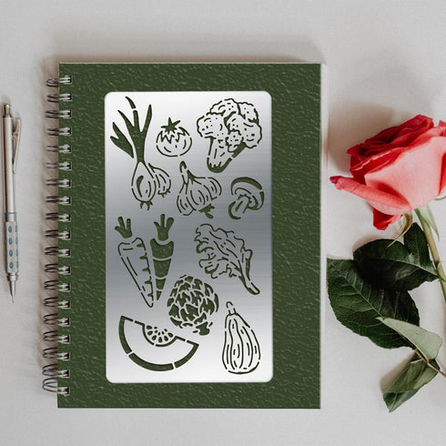 FINGERINSPIRE 4 Pcs Vegetables Fruits Theme Metal Journal Stencil Metal Painting Template Stainless Steel Multifunctional Planner Metal Stencils T...