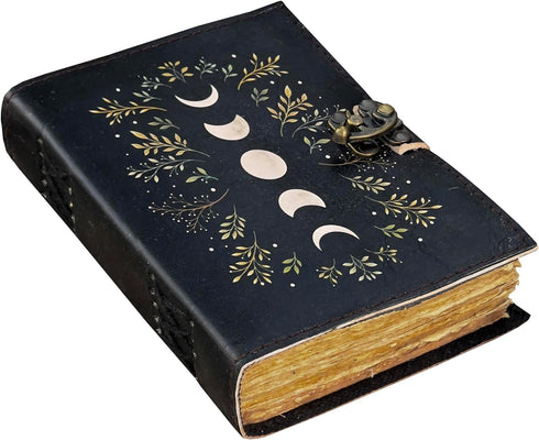 Blank Spell Book of Shadows Journal Moon Phase Printed Witchcraft Supplies Wiccan Notebook Handmade Vintage Deckle Paper Grimoire Journal Leather ...