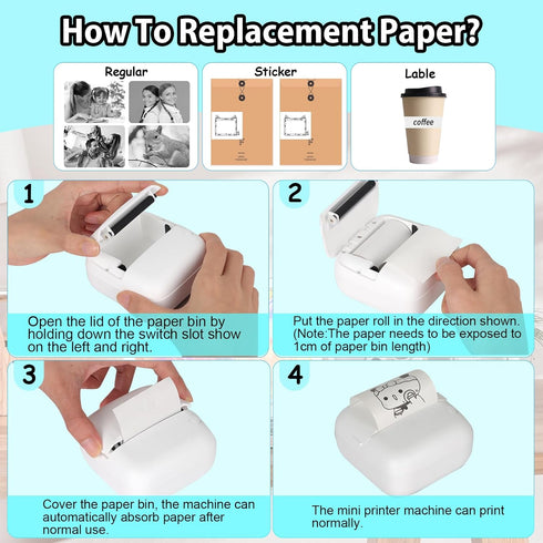 HuiJuKeJi Mini Sticker Printer with RGB Light Pocket Inkless Thermal Printer for iOS&Android, 9 Rolls Thermal Paper?5 Color Pens, Bluetooth Smart ...