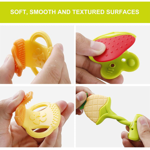 NASHRIO Baby Teething Toys Pack of 6 - Silicone BPA Free Natural Organic Freezer Safe Teethers for Newborn Infant, Soft & Textured - Babies Shower...