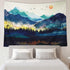 RosieLily Mountain Tapestry, 59"x79" Watercolor Tapestry Nature Tapestry Misty Forest Tapestry Sun Sunset Tree Landscape Tapestry Mountains Teal M...
