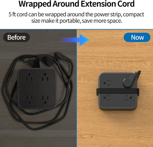 NTONPOWER Flat Plug Power Strip - 5 ft Extension Cord with Multiple Outlets, 8 Widely Outlets with 3 USB (1 USB C), 3 Side Outlet Extender, Overlo...