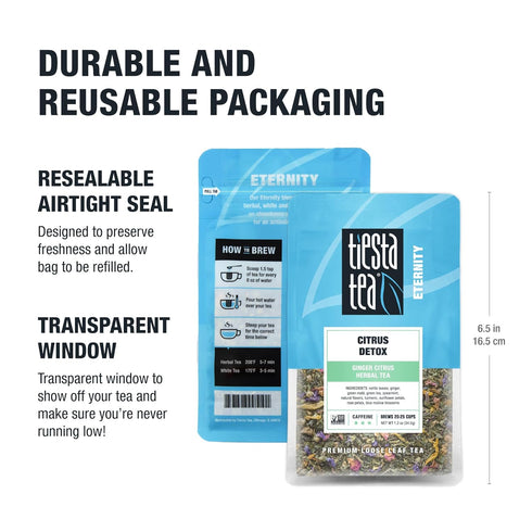 Tiesta Tea - Ginger Citrus Herbal Loose Leaf Tea, Lemon Ginger Tea with Mint and Chamomile, Caffeine-Free, Brew Hot or Iced, Makes Up to 25 Cups, ...