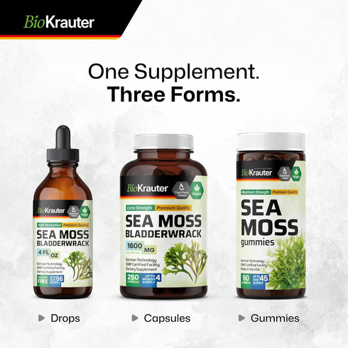 BIO KRAUTER Irish Sea Moss Drops - Seamoss Supplement with Bladderwrack - Vegan Immune Support Supplement - Chondrus Crispus Irish Moss & Bladderw...