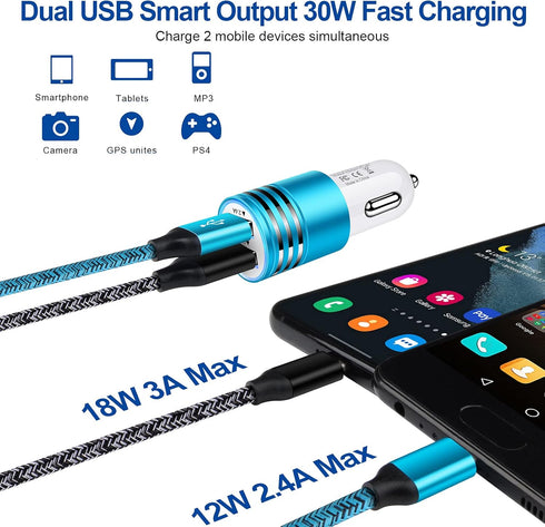 30W Fast Car Charger Type C Cable QC3.0 Wall Plug Fast Charging for Samsung Galaxy A25 A15 A53 A03S A14 A13 S23 S22 Ultra S21 S10 S9 S10 S8 Plus A...