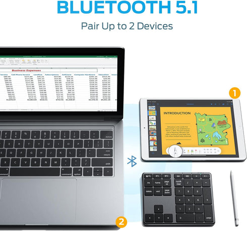 iClever Number Pad, Aluminum Wireless Number Pad for Multi Devices, USB-C Rechargeable, External 34-Keys Bluetooth Keyboard for Data Entry, Compat...
