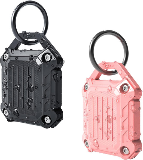Dovick- Waterproof Airtag Keychain Holder Case,Screw Full Cover Compatible with Apple Air Tag Tracker Key Ring 2 Pack Black&Pink...