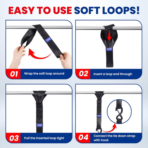 MOCA 4-Pack Soft Loop Tie Down Straps 12000 Lbs Breaking Strength 1.6 x 17 inches, Heavy Duty Tie Down Loops for Secure Trailering of Kayak, Motor...