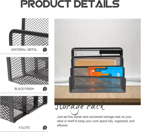 Operitacx for Metal Letter Magazine Home Tray Folder Slots Filing Envelope Black Desk Holder Paper Document Desktop Mail Countertop Organizer Cell...