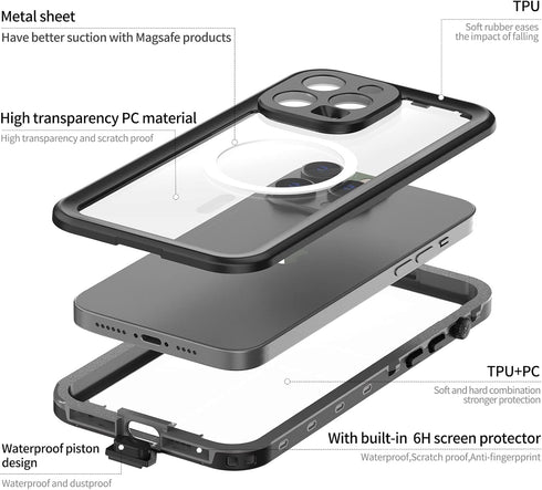 Hllhunkhe for iPhone 14 Pro Max Waterproof Case, iPhone 14 Pro Max with Screen Protector Case - Full Body Shockproof Dustproof Phone Protective Ca...