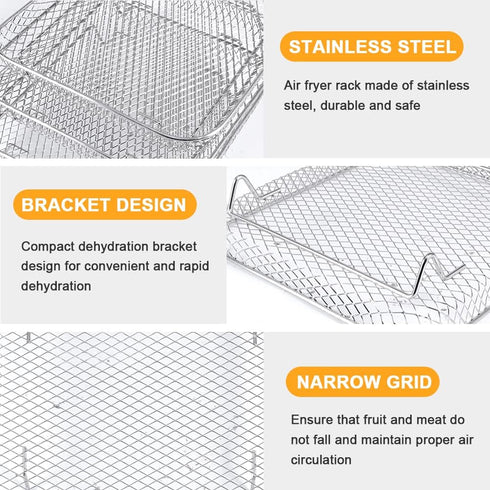 Square Air Fryer Rack,3 Layer Stainless Steel Stackable Dehydrato-r Rack with An-ti-scalding Clip,Stainless Steel Multi-Layer Dehydrato-r Rack Air...