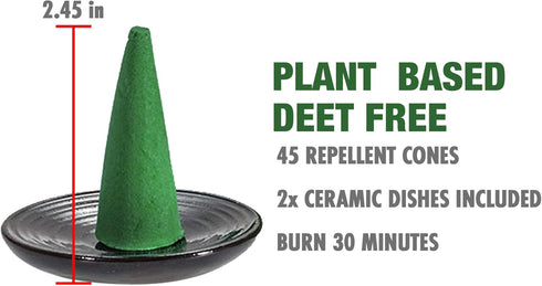 Mosquito Guard 45pcs Mosquito Repellent Incense Cone with 2 Ceramic Dishes - Mosquito Repellent for Patio – No Deet Plant Based Mosquito Repellent...
