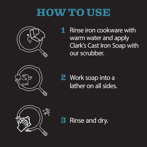 CLARK'S Cast Iron Coconut Soap 12 oz - Plant Based Castile and Refined Coconut Soap for Cast Iron and Carbon Steel Cookware - Vegan Friendly - No ...