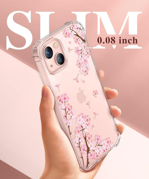 GVIEWIN Designed for iPhone 13 Case 6.1 Inch, with Tempered Glass Screen Protector + Camera Lens Protector Clear Flower Soft & Flexible Shockproof...