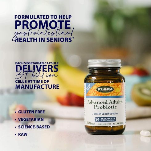 Flora - Advanced Adult's Blend Probiotic, Seven Senior-Specific Strains, Gluten Free, Raw Probiotic with 34 Billion Cells, 30 Capsules...