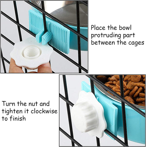 kathson 3 PCS Crate Dog Bowl, Stainless Steel Removable Hanging Cage Food Bowl Pet Food Spoon & Water Feeder Bowls Coop Cup for Puppy Cat Bird Rab...