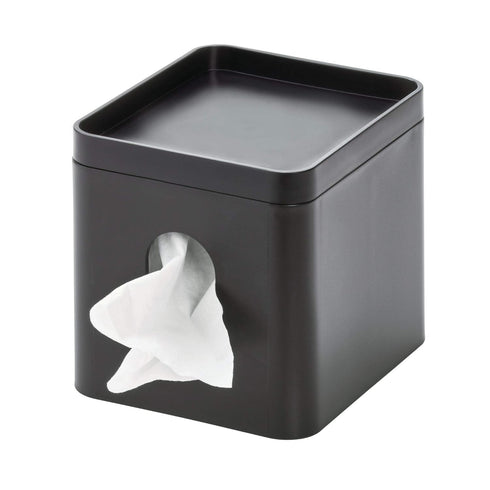 iDesign Facial Tissue Box Cover with Storage Tray, The Cade Collection – 6.1" x 5.15" x 5.4", Matte Black...