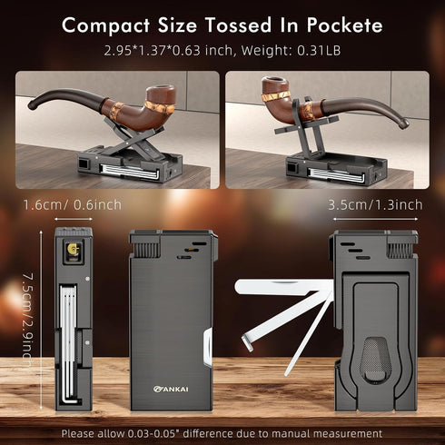 FANKAI Multifunctional Pipe Lighter, Built-in Pipe Stand, 3 in 1 Cleaner Tools, Refillable Butane Lighter with Angled Soft Flame, Handy Gas Lighte...