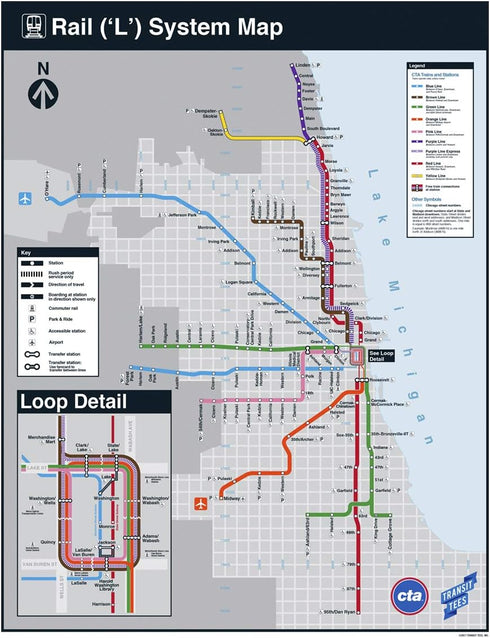 CTA Rail System Map Poster - Chicago Gift | Chicago Map Art | Chicago Wall Art | Chicago Poster | Chicago Art...