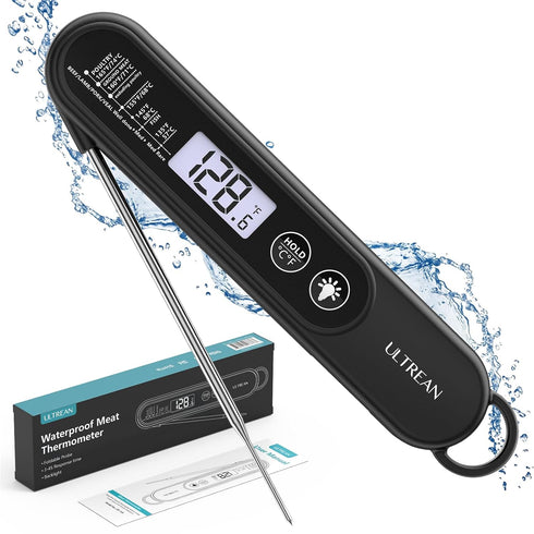 Ultrean Meat Thermometer Instant Read for Grill and Cooking, 3 Seconds Fast Precise Digital Food Thermometer with Backlight, Magnet, Foldable Prob...