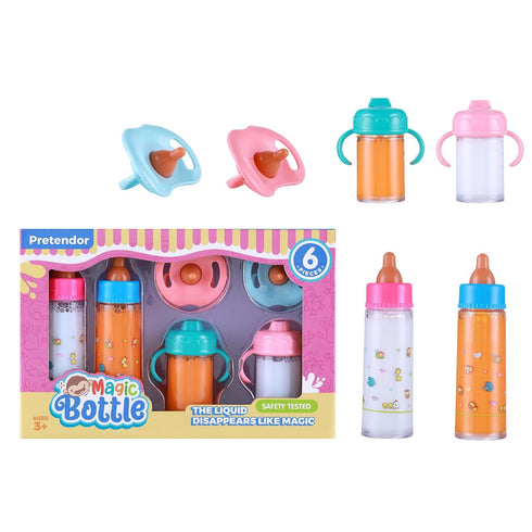 6 Pieces Magic Disappearing Milk and Juice Bottle with Pacifier,Pretend Play Feeding Toy Set for Girl,4 Bottles and 2 Pacifiers Baby Doll Accessor...