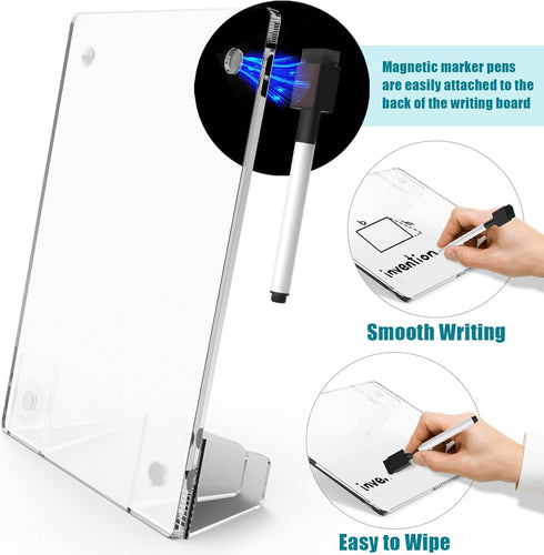 Frosted Acrylic White Board 8x6 Inches, Frameless Desktop Tablet Dry Erase Board with Flexible Magnetic Stand and Markers, Mini Whiteboard Desk Ac...