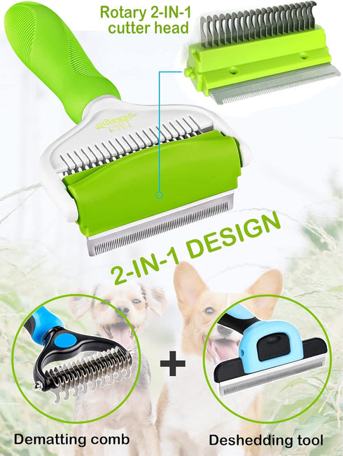Pet Grooming Brush - 2 In 1 Dog Brush for Shedding & Dematting Undercoat Rake, Switchable Cutter Head, Reduces Shedding by Up to 95%, Great for Sh...